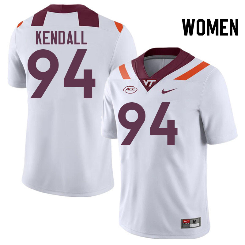 Women #94 Tate Kendall Virginia Tech Hokies College Football Jerseys Stitched-White